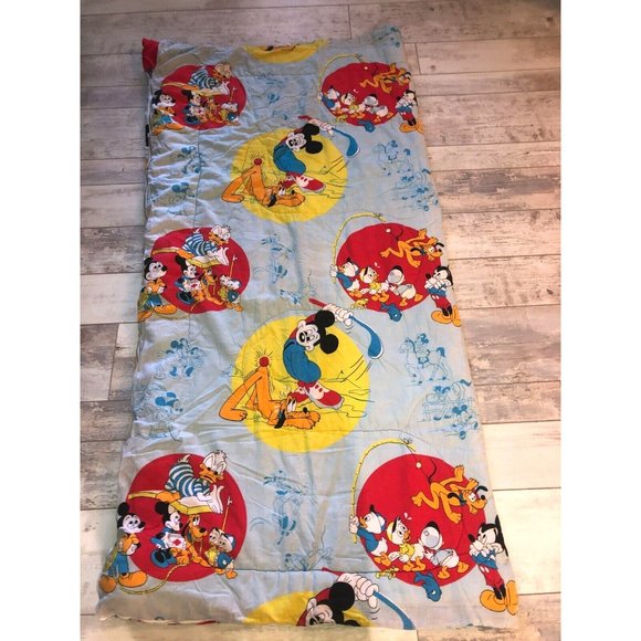 Vintage Disney Mickey Mouse Sleeping Bag ~ Golfing ~ Donald Duck Pluto Nephews - Picture 1 of 10